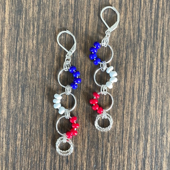 Hand Crafted Jewelry - HAND CRAFTED RED WHITE AND BLUE EARRINGS